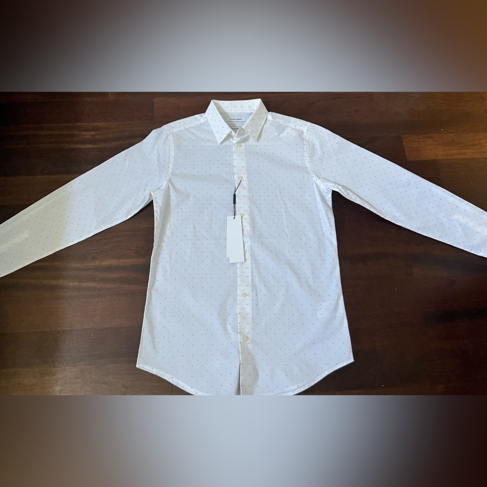 Calvin Klein white with gold dots button down
